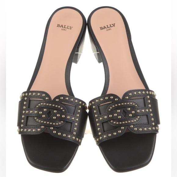 Bally‎ Peoni 40mm Studded Leather Slide Mules sz 38 - Picture 2 of 8